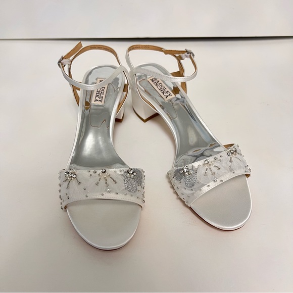 Badgley Mischka Women's Karissa Heeled Sandal - Satin & Mesh, Block Heel, Breathable Leather Lining